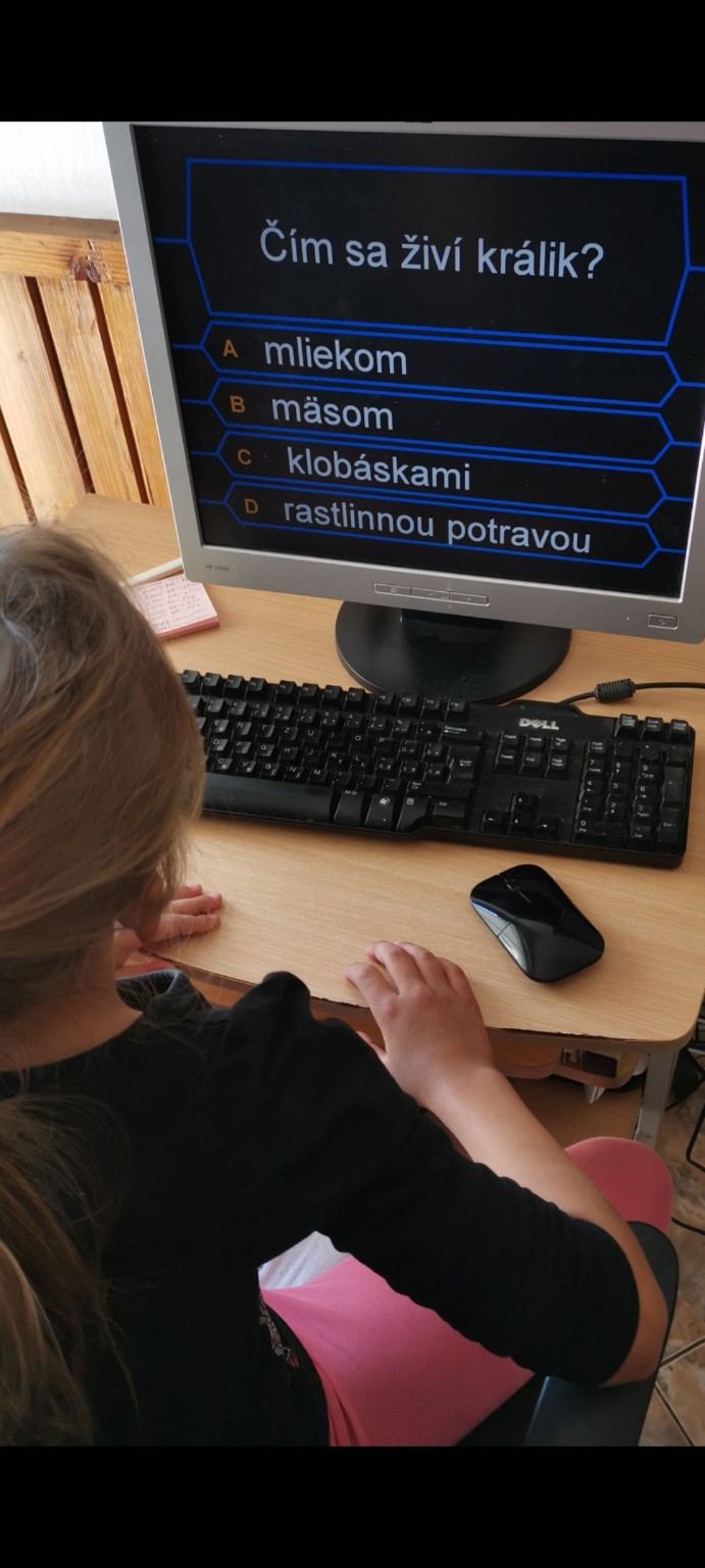Dieťa rieši vzdelávací kvíz na počítači